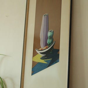 Pastel vintage original sur papier - « Nature morte » par R.U. – Vitré et encadré | 82 x 36 cm (32,3 x 14,2 pouces)