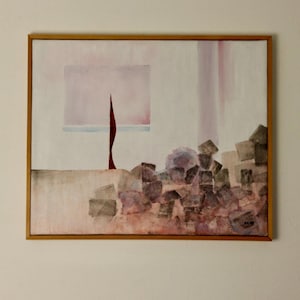 Original Swedish Vintage Oil On Canvas Painting&quot; Abstract Composition with Geometric Elements&quot; by BENGT ANDERSSON --Vintage & Framed
