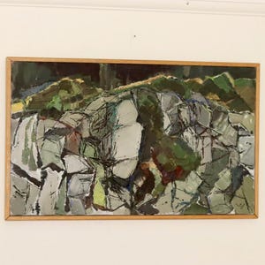 Schwedisches Öl auf Leinwand Gemälde &quot;&quot;Composition in Green&quot;&quot; - Vintage & gerahmt.&quot;