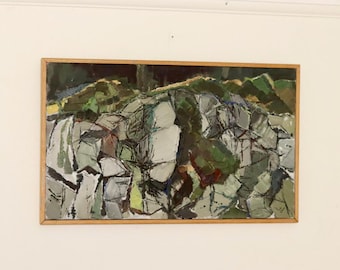 Swedish Oil On Canvas Painting &quot;Composition in Green&quot; - Vintage & Framed
