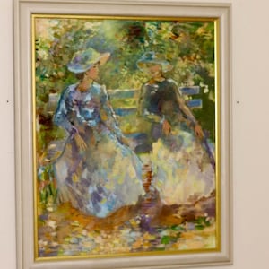 Original Dänisches Mid-Century Öl Auf Leinwand Gemälde &quot;&quot;Frauen in einem Garten&quot;&quot; von Bernhard Pedersen --Vintage & gerahmt.&quot;