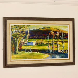 &quot;Swedisches Mid-Century Ölgemälde &quot;&quot;Countryside Serenity&quot;&quot; von R.Torrent --Vintage & gerahmt.&quot;