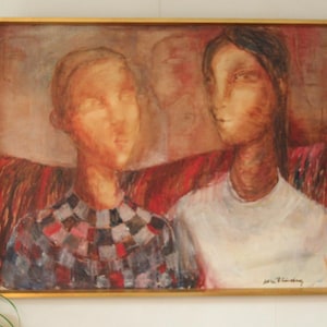 Original Mid Century Oil on Canvas – “Figures” – Vintage & Framed, 84 x 65 cm (33.1 x 25.6 in)