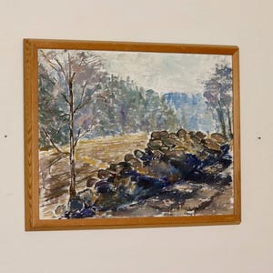 Origineel Zweeds olieverfschilderij "Landschap" van M.Buro--Vintage & ingelijst