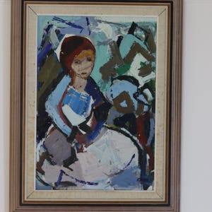 1960&#39;s Original Large Swedish Modernist Oil Painting &quot;Maid &quot;by Gösta Falck -Vintage & Framed