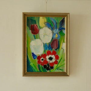 Original Swedish Mid-Century Oil on Canvas – “Blomsterstilleben” by Hans Ripa – Vintage & Framed | 38 x 28 cm (15&quot; x 11&quot;)