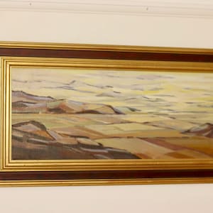 Peinture originale suédoise « Paysage » à l&#39;huile sur toile, milieu du siècle, par Reuben Hedin -- vintage et encadrée