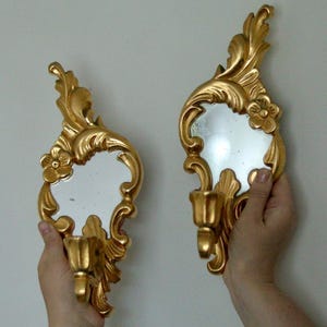 Pair of Vintage Brass Sconces with Mirror