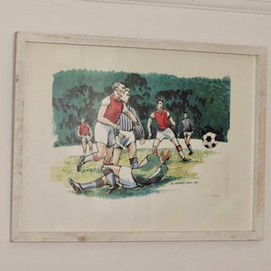 Stampa litografica vintage del 1980 "Calcio" di Bo Westberg-Gren - Vintage e incorniciata