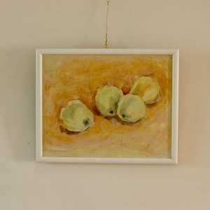 Original Swedish Mid Century Oil on Panel &quot;Four Apples&quot; by Torgny Karlsson  - Vintage & Framed