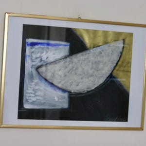 Quadro astratto europeo originale d'epoca su carta "Astratto" – MARINA LOMAKINA – Vintage e incorniciato, 64 x 47 cm / 25,2 x 18,5 pollici