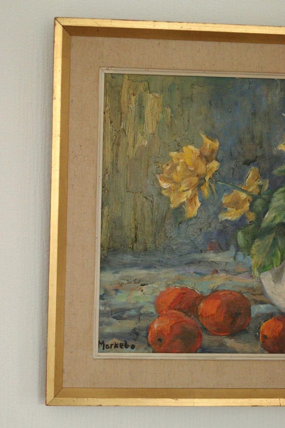 油彩画 原画 額装あり 花の絵 バラ 黄色 静物画 作家サイン入り 【公式
