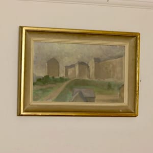 Swedish Original Oil On Canvas Painting &quot;MUTED HOUSES&quot; --Vintage & Framed