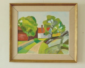 Original Swedish Mid Century Oil on Panel "Kopia" by TW  - Vintage & Framed