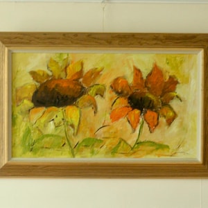 Original Swedish Mid Century Oil on Panel &quot; Sunflowers&quot; - Vintage & Framed