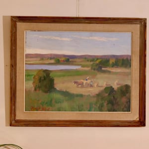 Mid-Century Original Swedish Oil on Panel &quot;Landscape &quot; by Karl Abel - Vintage & Framed