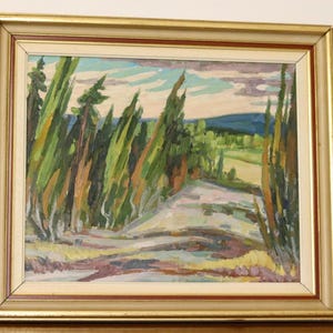 Original Swedish Mid-Century Oil On Board Painting&quot; Forest Landscape &quot;  --Vintage & Framed