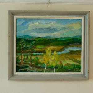 Mid-Century Original Swedish Oil on Canvas &quot;Landscape &quot; Vintage & Framed