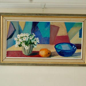 Originele Zweedse olieverf op doek - "Stilleben" van Hugo OLSSON - vintage en ingelijst, 73 x 42 cm (28,7 x 16,5 in)