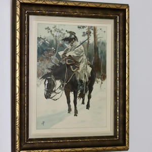 Dipinto originale europeo di metà secolo su carta/tavola "Usaro polacco" - Vintage e incorniciato