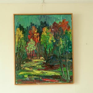 Original Swedish Oil on Canvas – “Abstract Forest” by Nils Forsberg – Vintage & Framed | 49 x 58 cm (19.3 x 22.8 in)