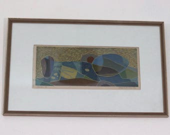Original Mid Century Swedish Glazed Oil on Panel – “Composition” by Frithjof Smit-Hald, 1960 –Vintage &Framed  51 × 32 cm (20.1" × 12.6")