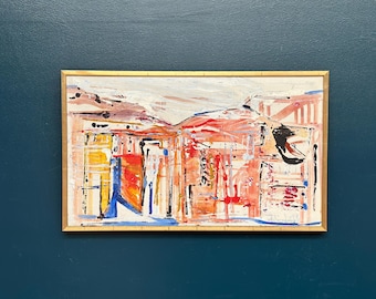 Óleo sobre lienzo sueco original de mediados de siglo – “Composición” de Tore Hultcrantz – Enmarcado 43 × 71 cm (16,9" × 28")