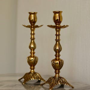Pair of Mid-Century Swedish Brass Candle Holders