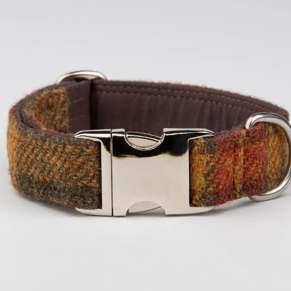 Personalised Harris Tweed Autumnal Check Luxury Dog Collar