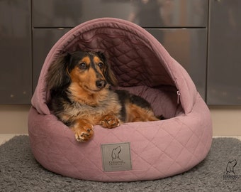 Deluxe Cocoon Quilted Hood Velour Bed Dusky Pink