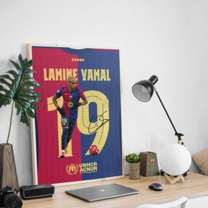 ラミン・ヤマル ジャージ ウォールアート、FCバルセロナ ポスター、印刷可能なサッカー選手、スターポスター、ジャージバック、デジタルプリント、サッカー ウォールアート ギフト
