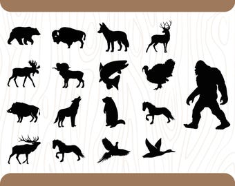 Wildlife Animal SVG Bundle, 16 North American Animal DXF, Animal Silhouette, National Park Animal, Bear, Deer, Elk, Wolf, Yeti, Bison, Moose