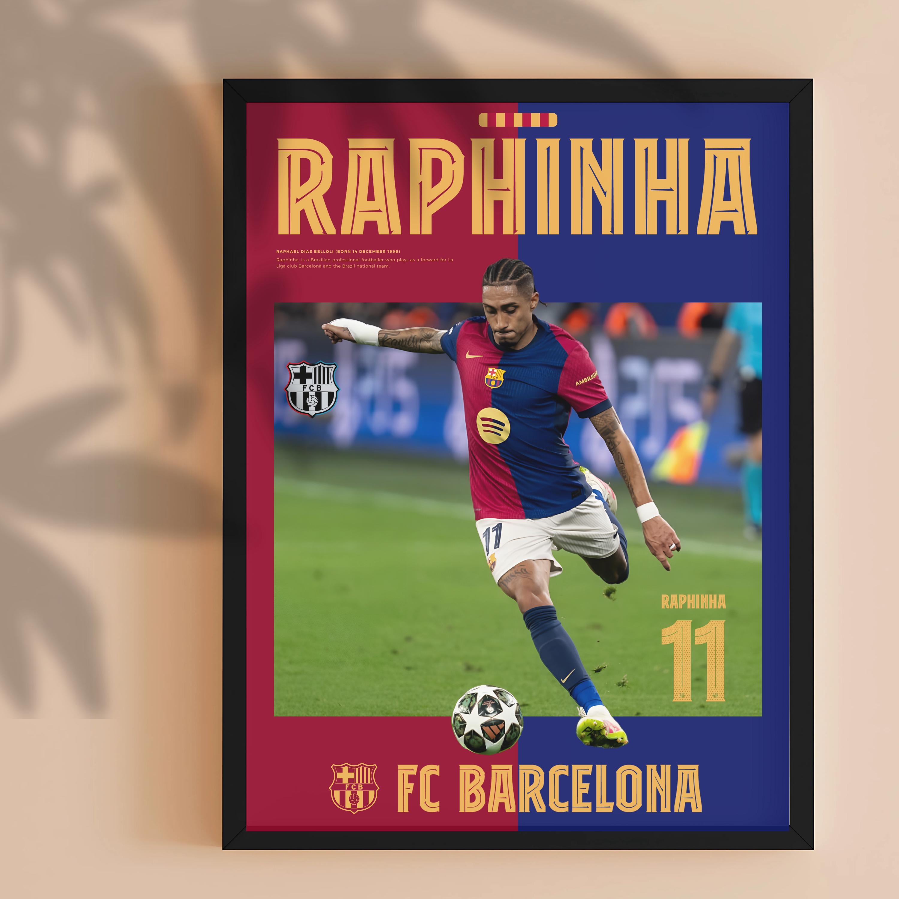 Raphinha Poster, FC Barcelona Football Player Wall Art, Soccer