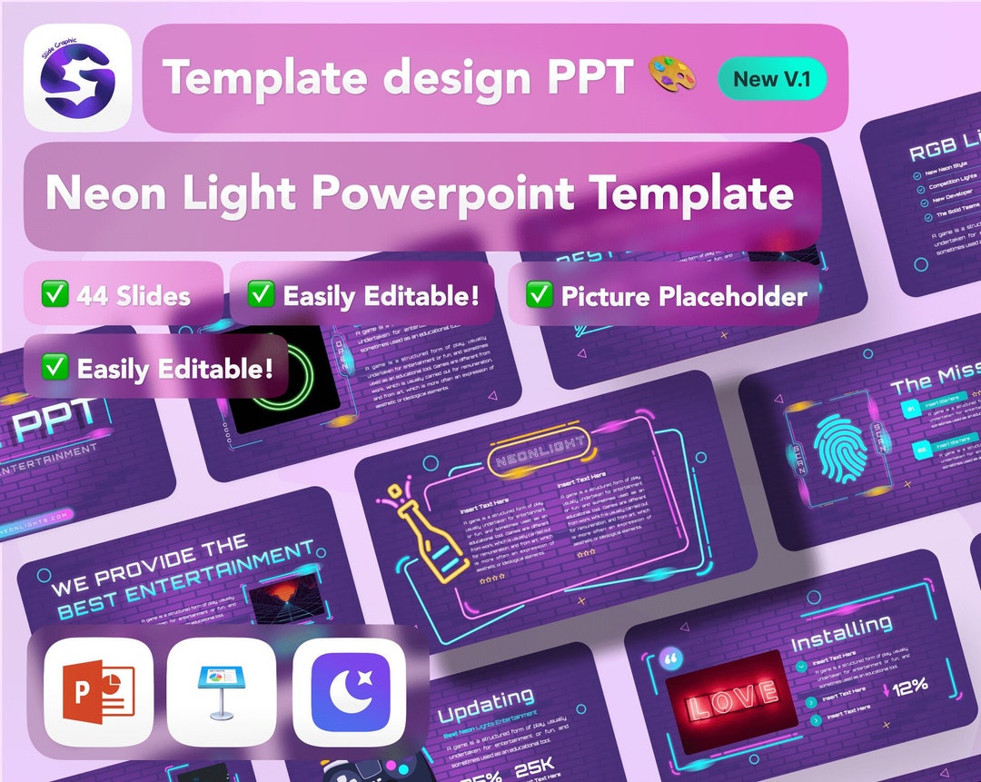 Neon Light Powerpoint Template presentation Template Etsy