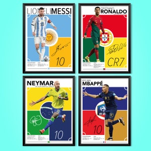 Set Of 4 Prints Messi Neymar Mbappe Ronaldo Posters, Wall art Soccer Gifts, Sports Bedroom Decoration, Instant Download JPG