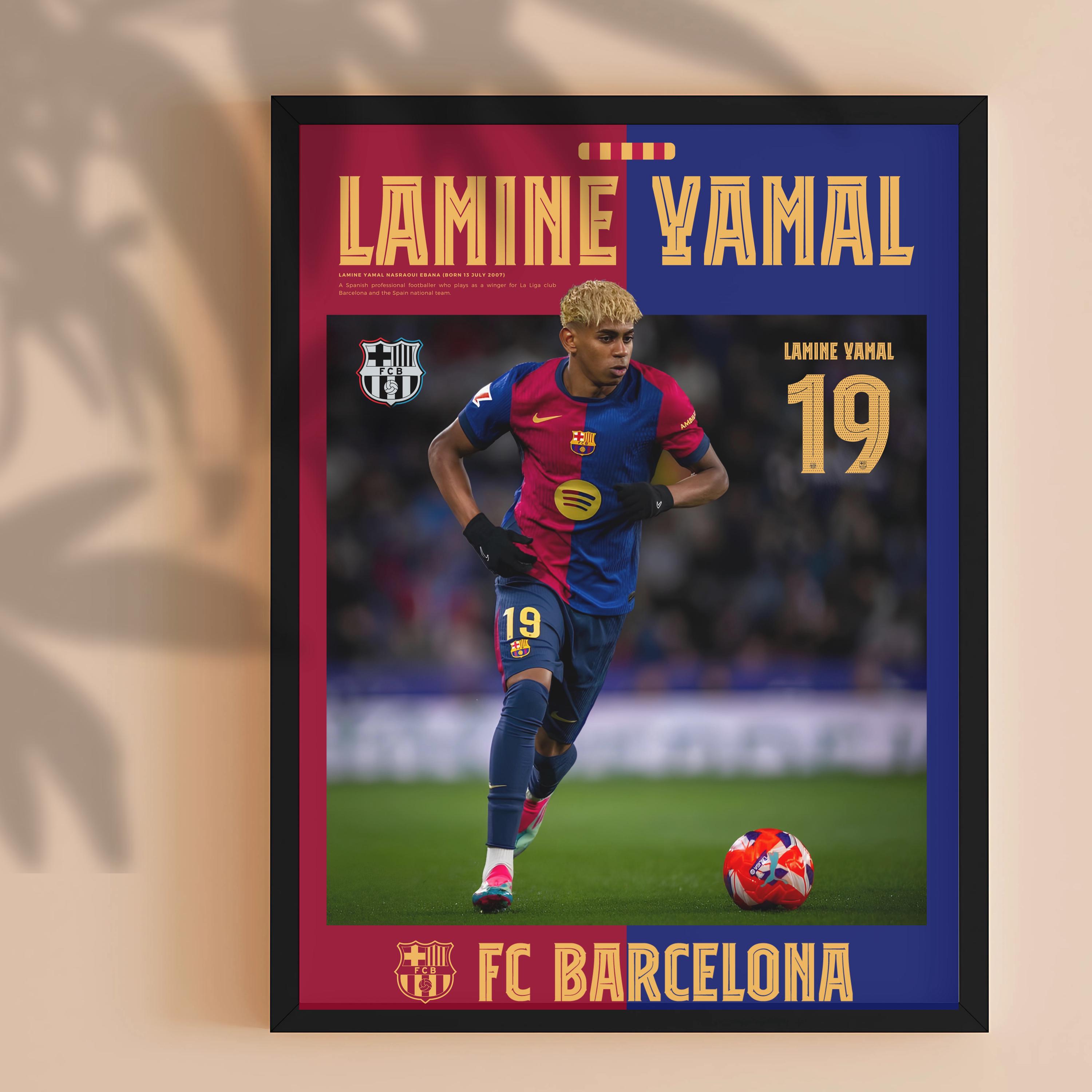 ラミン・ヤマルのポスター、FCバルセロナのサッカープリント、サッカー