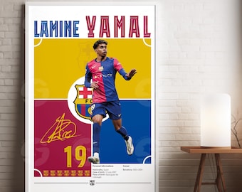 Lamine Yamal Poster, FC Barcelona football player , Soccer Gifts, Sports Bedroom Decoration, Instant Download JPG