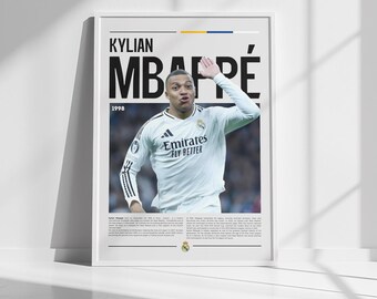 Kylian Mbappé Poster Print, Printable Real Madrid Football wall art, Mbappé Fan Gift, Soccer Gift for son, Gift for him, Instant Download