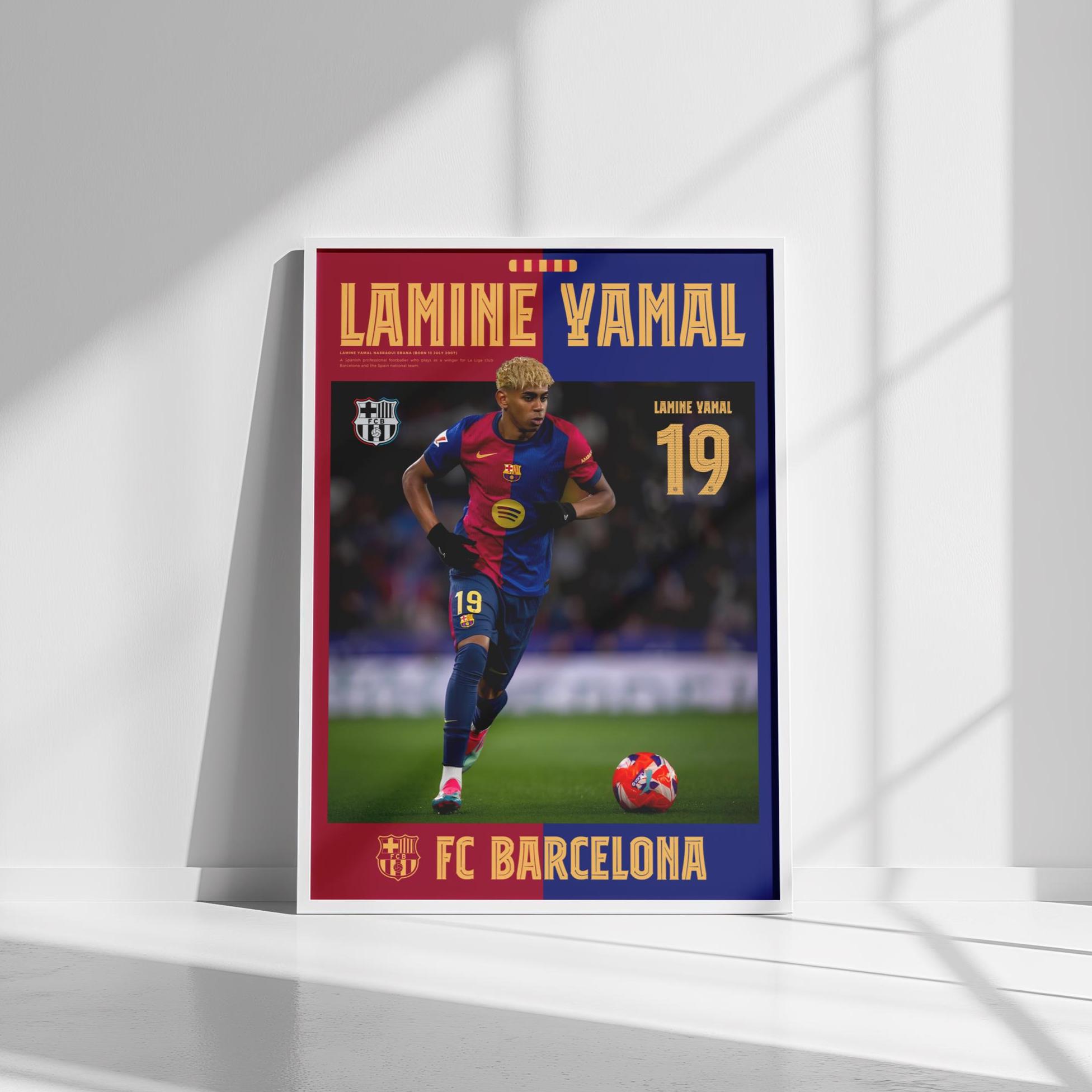 ラミン・ヤマルのポスター、FCバルセロナのサッカープリント、サッカー
