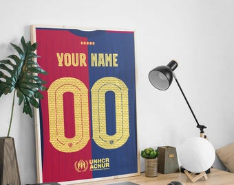 FC Barcelona Personalized Poster, Custom Football Wall Art, Customizable Name Jersey Print , Gift for Him, Digital Download