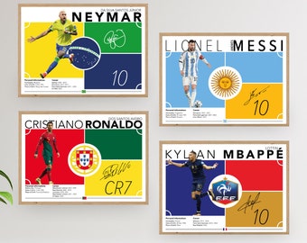 Set Of 4 Prints Messi Neymar Mbappe Ronaldo Landscape Posters, Wall art Soccer Gifts, Sports Bedroom Decoration, Instant Download JPG