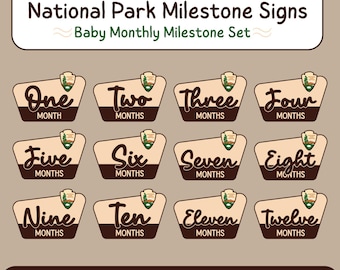 National Park Bady Milestones signs Bundle, Baby Monthly Milestone SVG set, Set from one to twelve months DXF, Digital Download