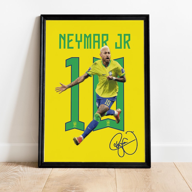 Neymar Wall Art, Printable Football Player Star Poster, Jersey Back, Digital Prints, Soccer Wall Art Gift, JPEG