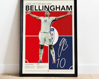 Jude Bellingham Wall Art, England Soccer Print, Soccer Gifts, Football Player Poster, Sports Bedroom Decoration, Instant Download JPG