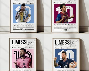 Lionel Messi Poster, Soccer Wall Art Bundle, Inter miami, psg, Fc Barcelona, Argentina, Goat Football, Digital download