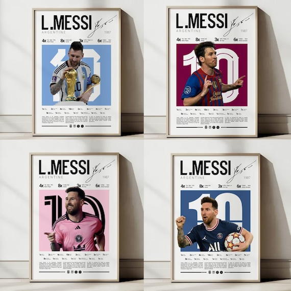 Affiche Lionel Messi - Poster Art Mural Argentine - Cadeau Fan De Football - Vintage