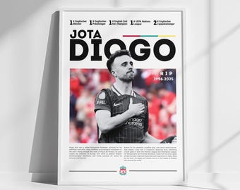 Pôster de Diogo Jota, 1996-2025, RIP, Impressão de jogador do Liverpool FC, Arte de parede do futebol português, Fãs de futebol, Presente para filho, Presente para ele, Pôster A1