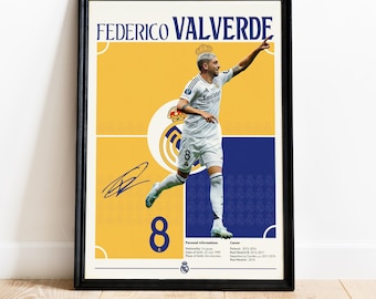 Frederico Valverde Poster, Real Madrid football player , Soccer Gifts, Sports Bedroom Decoration, Soccer Wall Art, Instant Download JPG