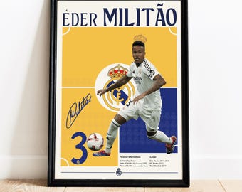 Éder Militão Poster, Real Madrid football player , Soccer Gifts, Sports Bedroom Decoration, Instant Download JPG