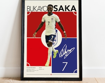 Póster de Bukayo Saka, lámina de fútbol de Inglaterra, regalos de fútbol, póster de jugador de fútbol, decoración deportiva para dormitorio, descarga instantánea JPG